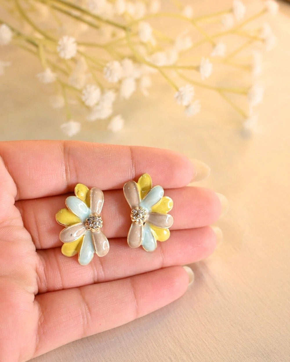 Blossom Arc Earings- Yellow Blue