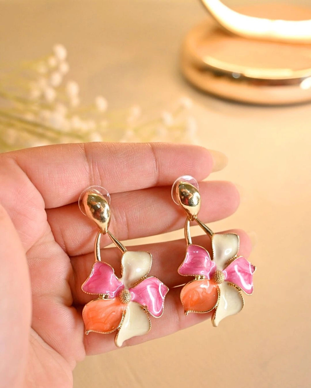 Blossom Bloom Hanging Earings- Orange