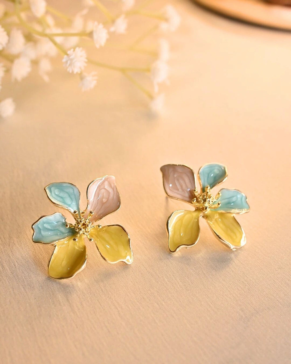 Blossom Bloom Earings- Yellow Blue