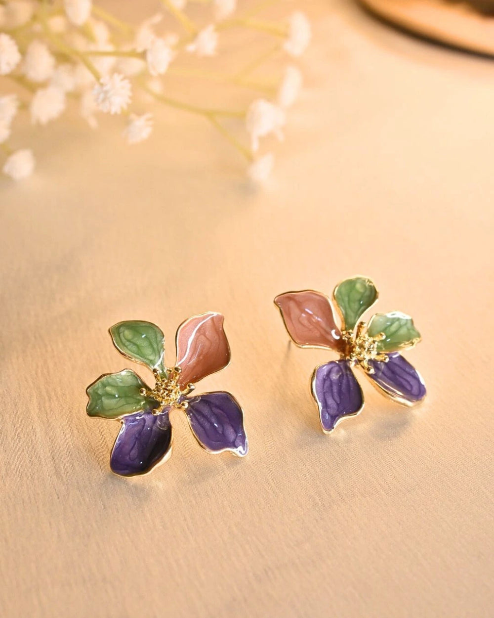 Blossom Bloom Earings- Green Purple