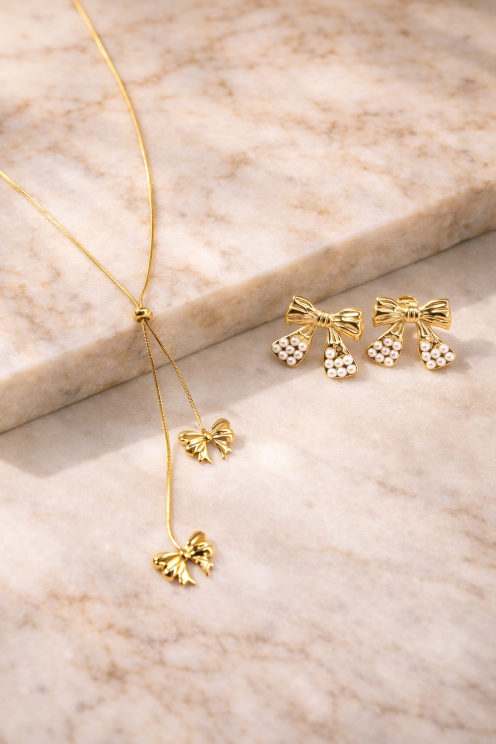 Bow Dual Sring Necklace & Earings combo