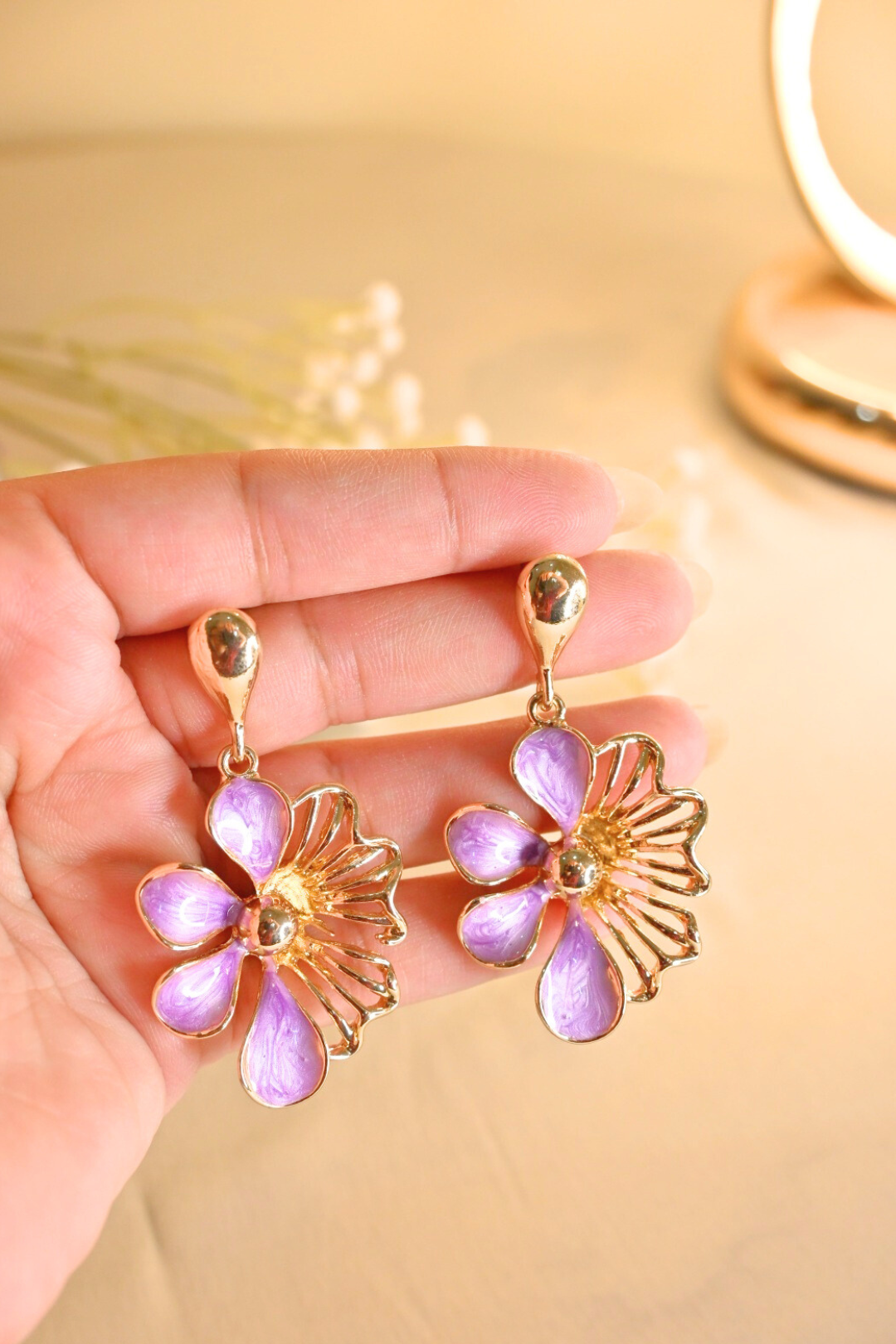 Chamellia Charm Earings- Lilac (Golden plated)
