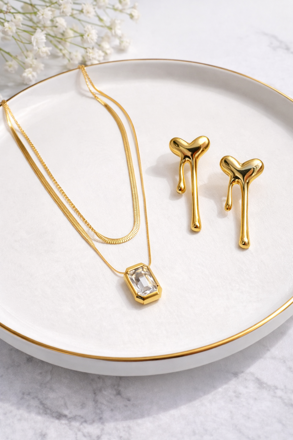 Crystal Necklace & Melting Heart Earings combo