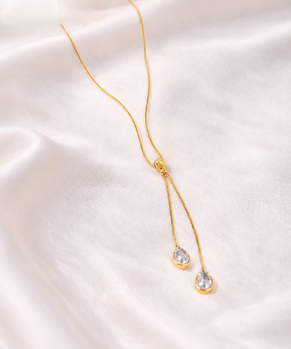 Silver Crystal Tie Necklace